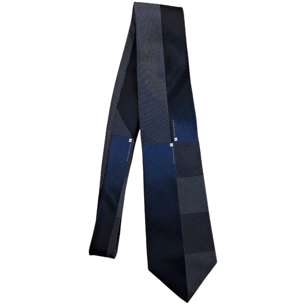 Pierre Cardin Blue Black Geometric Silk Necktie Men's Classic Wide‎ Tie 60"